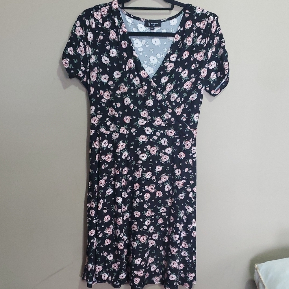 Lily Morgan Floral Black Dress Size Large